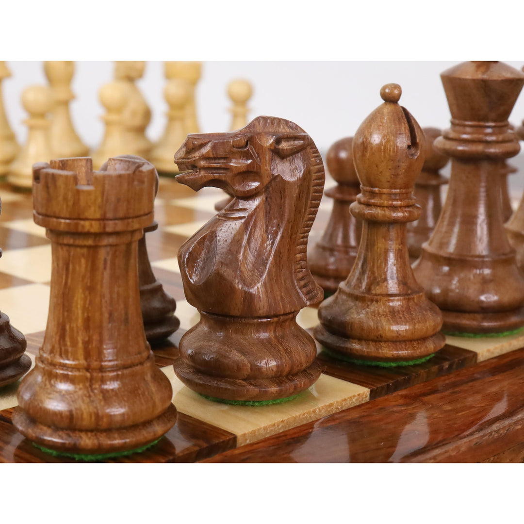 3" professionelt Staunton-skaksæt - kun skakbrikker - vægtet gyldent rosentræ