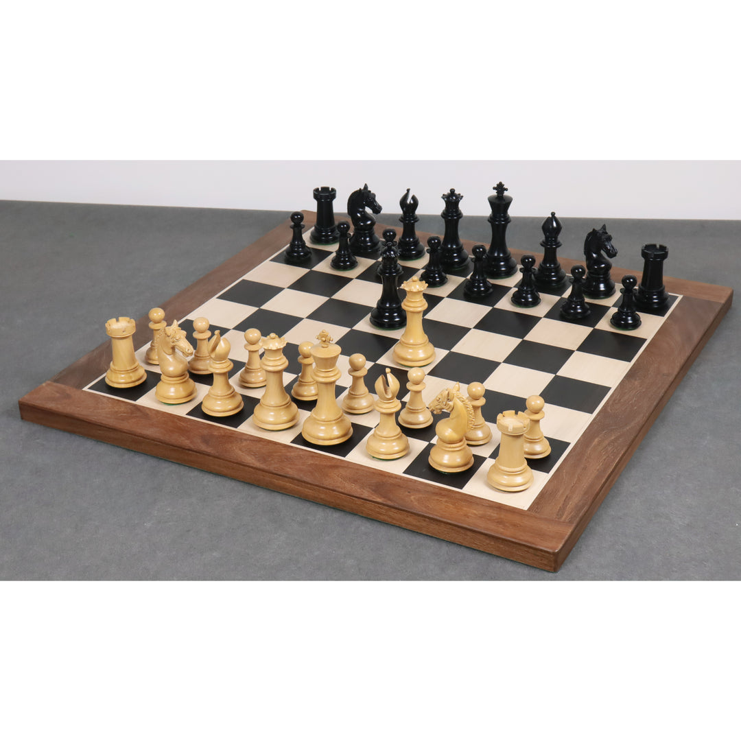 4.5" Sheffield Staunton Luxus-Schachfiguren aus Ebenholz mit 23" Schachbrett aus Ebenholz und Ahornholz - Sheesham-Bordüren und Kunstlederkoffer Aufbewahrungsbox