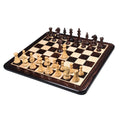 Complete double weighted rosewood and boxwood Majestic Series Staunton chess set on a luxury board.