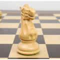 Detailed profile of the white boxwood knight from the 3.7" British Staunton weighted chess set.