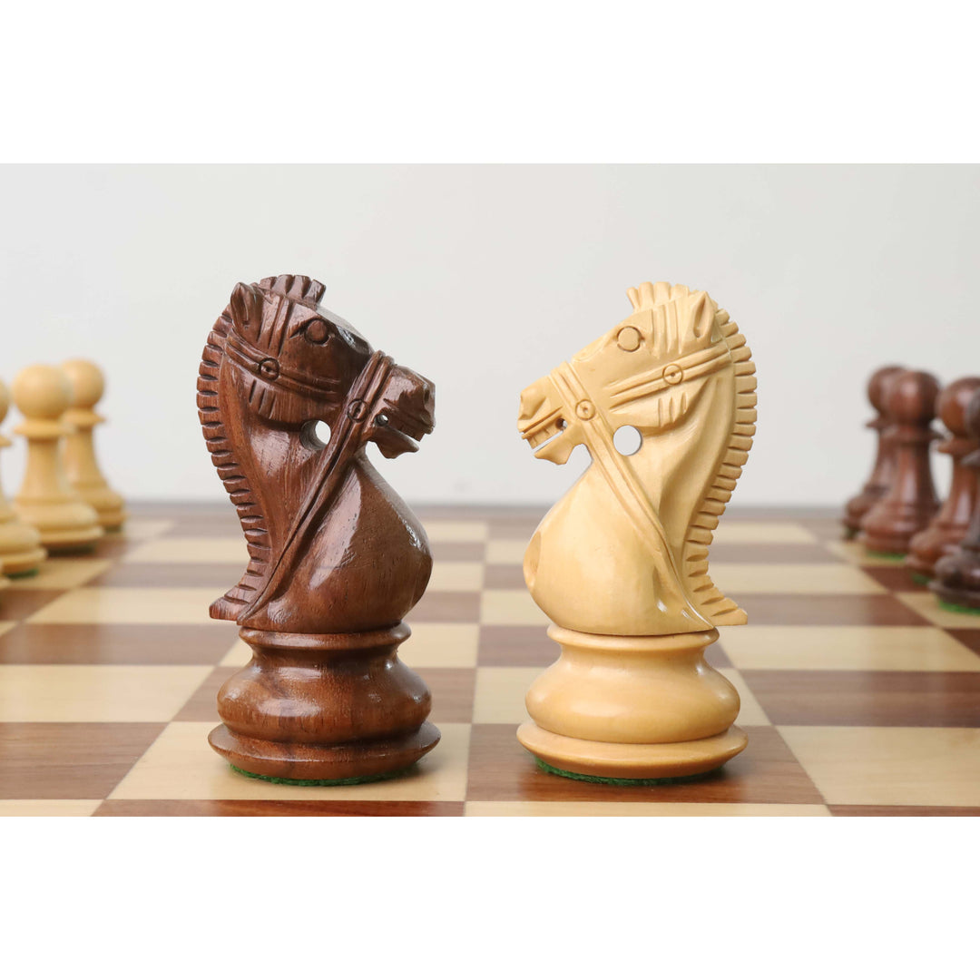 4.2" Luxe Sheesham houten verzwaarde schaakset - Alleen schaakstukken - Extra Koninginnen