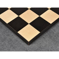 Sharp angle closeup highlighting the clean corner cuts of the borderless wood chess board.