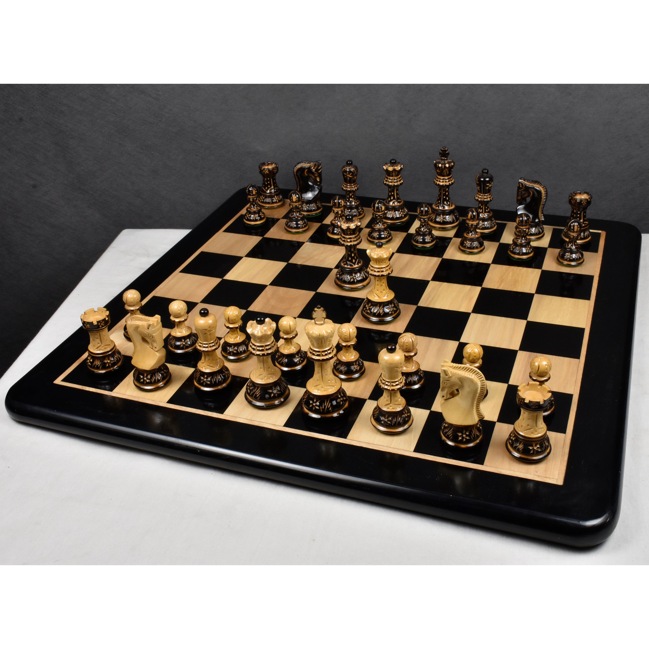 3.75" Artisan Carving Burnt Zagreb Chess Set- Chess Pieces Only - Weighted Box wood
