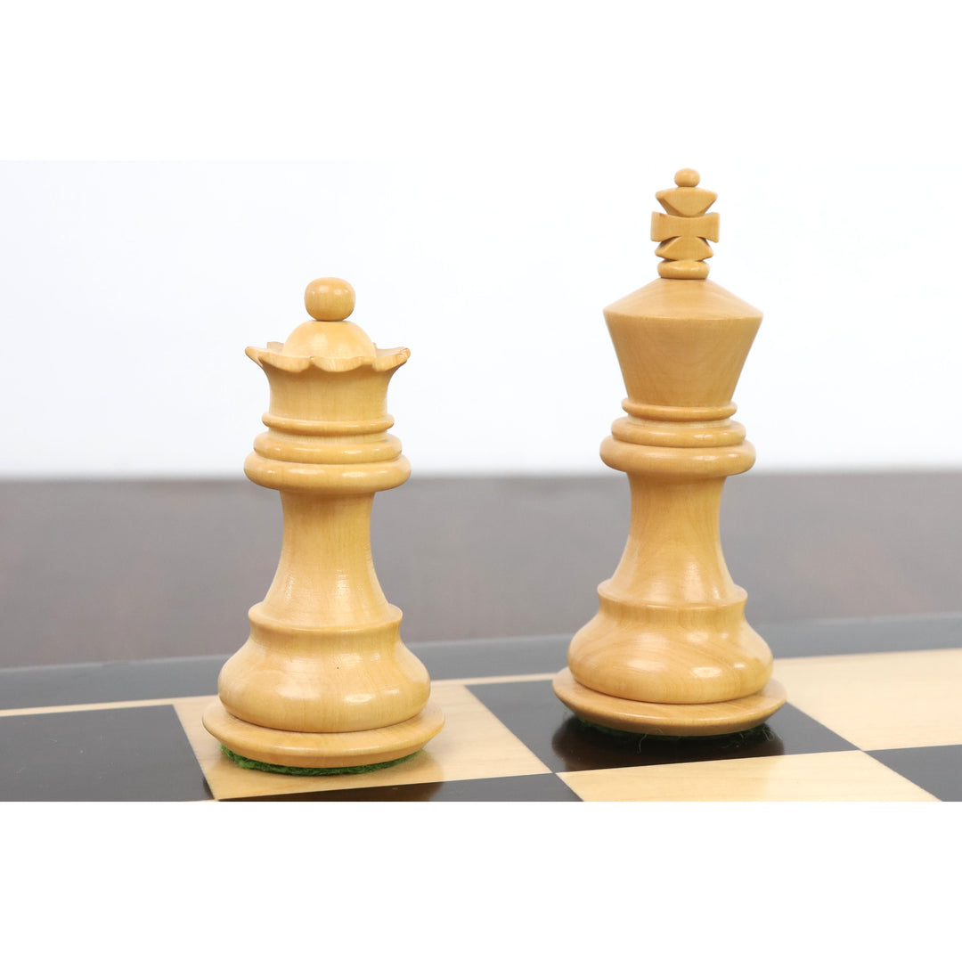3,1" Pro Staunton luksus-skaksæt - kun skakbrikker - Tredobbelt vægtet ibenholt træ