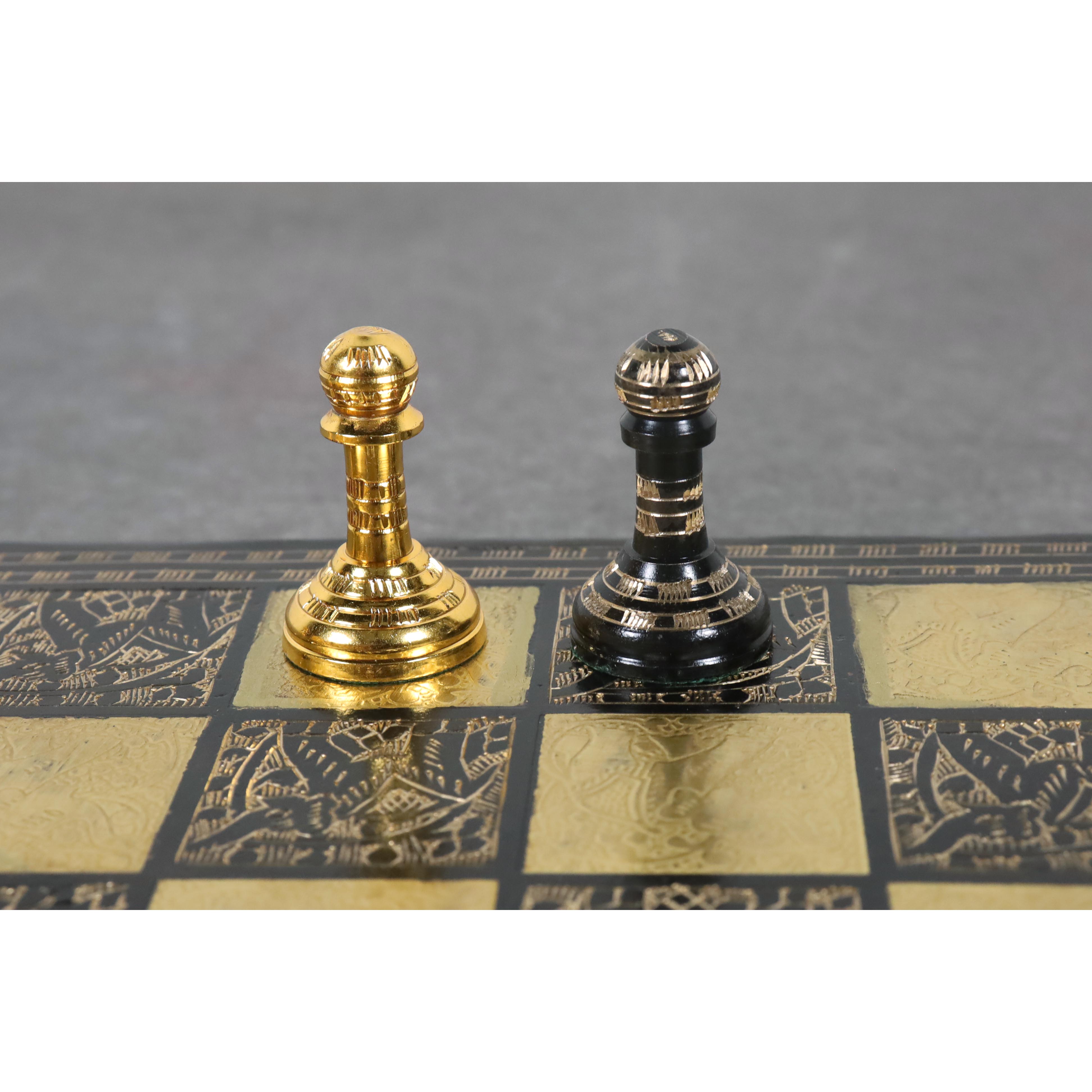 Staunton Inspired Brass Metal Luxury Chess Pieces & Board Set