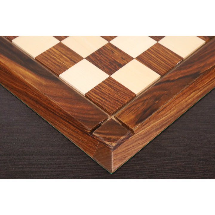 Tablero de ajedrez de madera de palisandro dorado y arce estilo Drueke de 15" - cuadrado de 38 mm