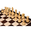 Full Rosewood and Boxwood Dubrovnik chess set arranged in a starting position on a premium chess board.