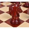 Detailed view of a dark Bud Rosewood Staunton knight chess piece.