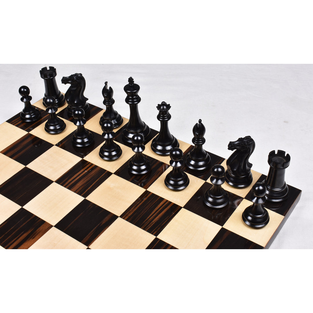Lidt uperfekt 4" slankt Staunton luksus skaksæt - kun skakbrikker - tredobbelt vægtet ibenholt-træ
