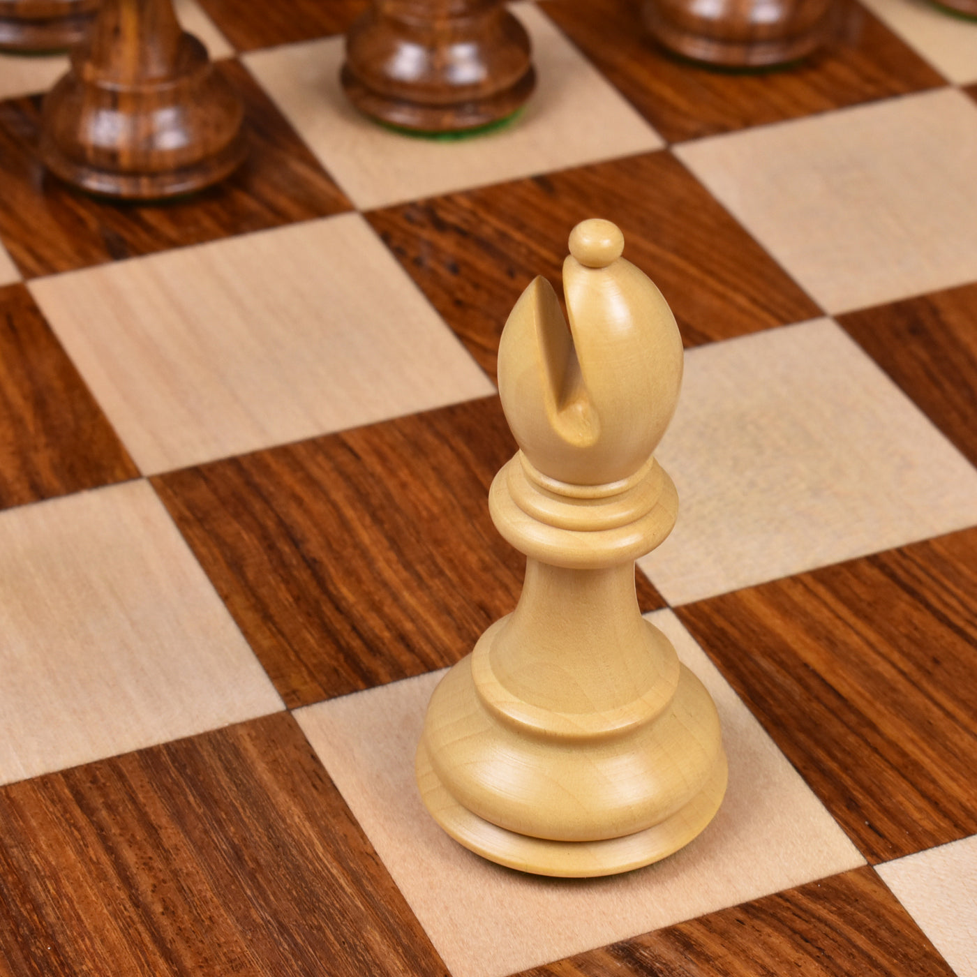 Combo of Golden Rosewood - 3.9" Craftsman Series Staunton Chess Pieces With 21" Drueke Chess board and Leatherette Coffer Storage Box