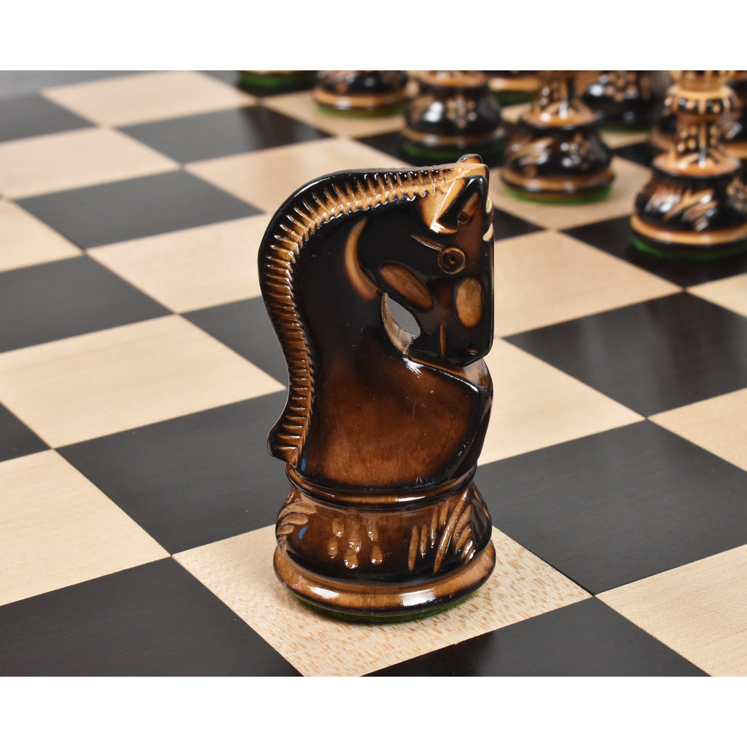 Jeu d'échecs légèrement imparfait 3.75" Artisan Carving Burnt Zagreb - Pièces d'échecs uniquement - Buis lesté
