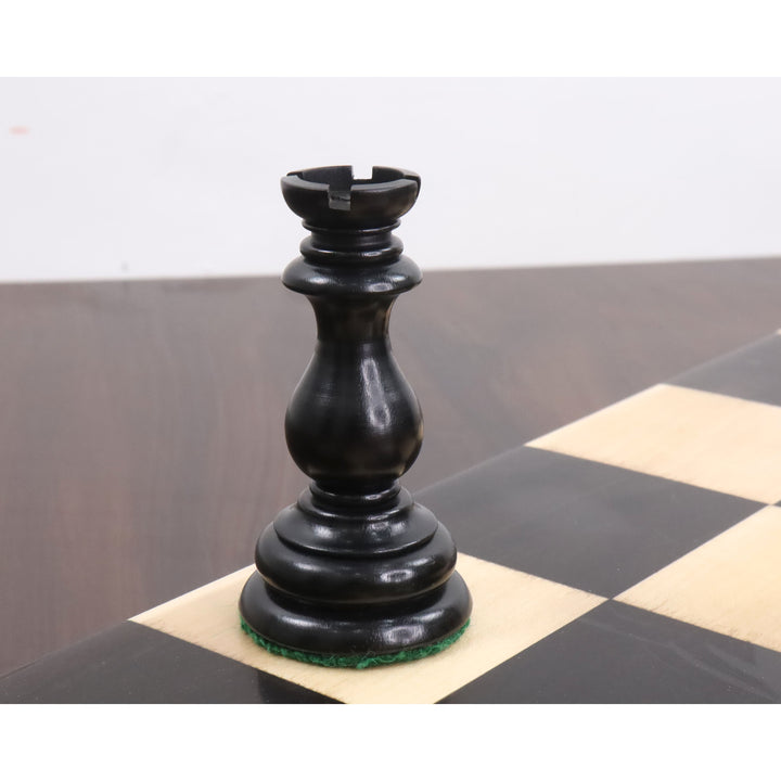 Set di scacchi Staunton di lusso da 4,6" con medaglione - Solo pezzi di scacchi - Legno di ebano a triplo peso