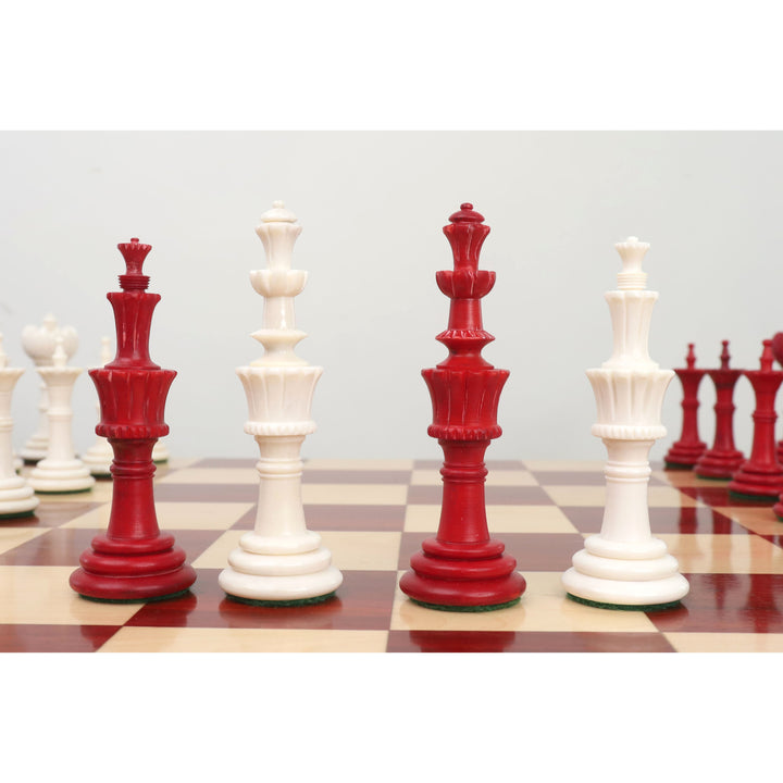 Jeu de pièces d'échecs 4.6″ Turkish Tower Pre-Staunton Only set - Cramoisi & Blanc Os de chameau.