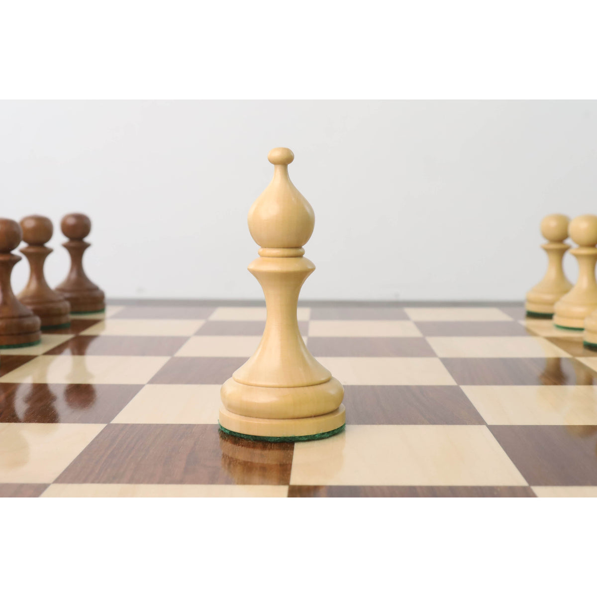 Precision-turned boxwood bishop piece for our 1960s Soviet Russian chess set.