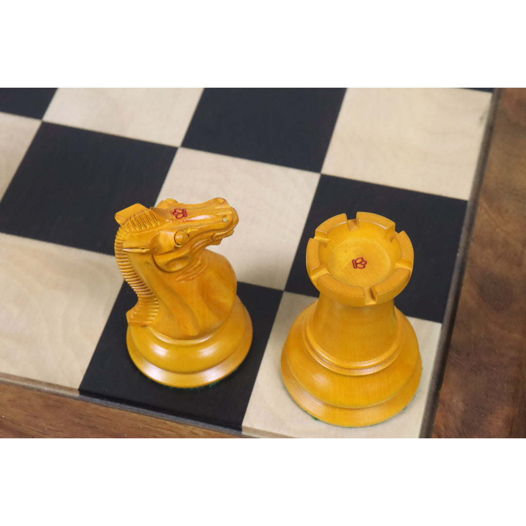 Slightly Imperfect 4.5" Reproduced 1849 Staunton Chess Set - Chess Pieces Only- Antiqued Boxwood & Ebony