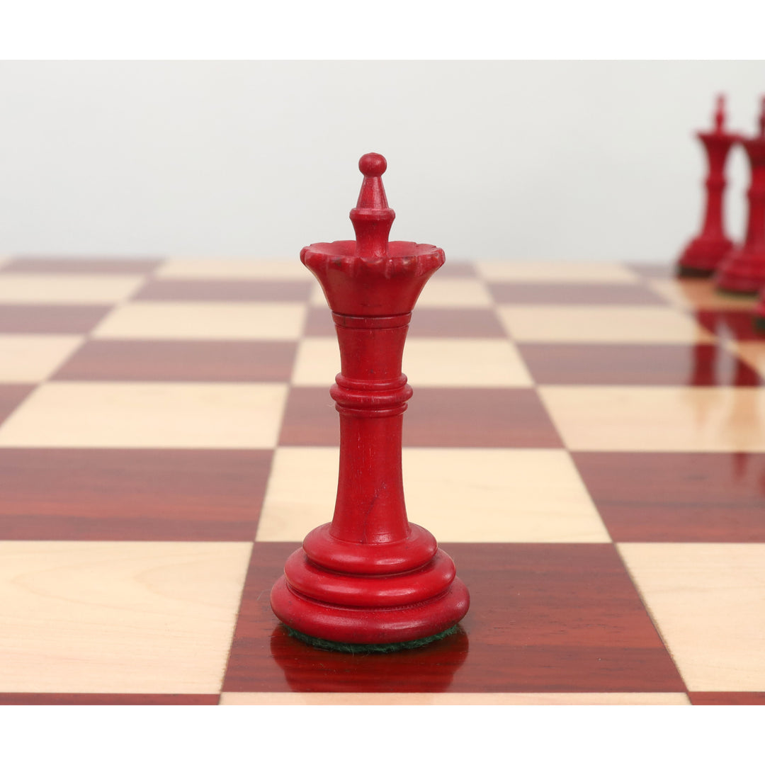 Jeu de pièces d'échecs 4.6″ Turkish Tower Pre-Staunton Only set - Cramoisi & Blanc Os de chameau.
