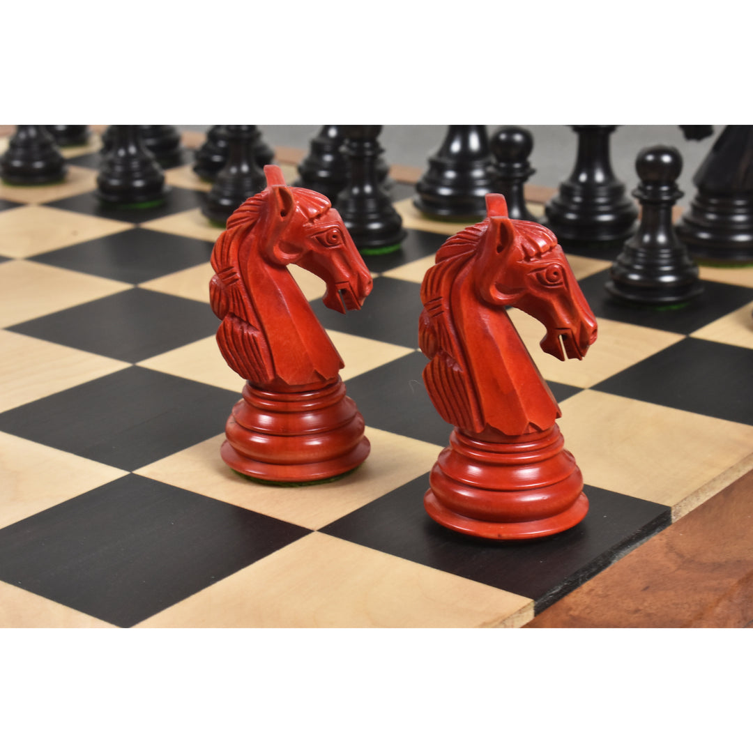 Slightly Imperfect 3.9" Old Columbian Staunton Weighted Chess Set - Chess Pieces Only- Crimson & Ebonised Boxwood