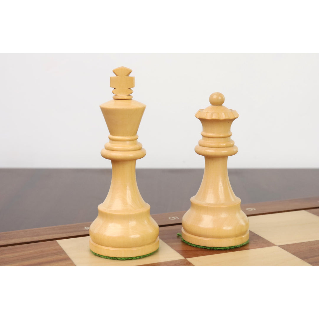 Fransk Lardy Staunton Skaksæt - kun skakbrikker - Vægtet Gyldent Rosentræ - 4 dronninger
