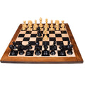 Complete 4.6 inch Mogul Staunton luxury chess set arranged on a premium wooden board.