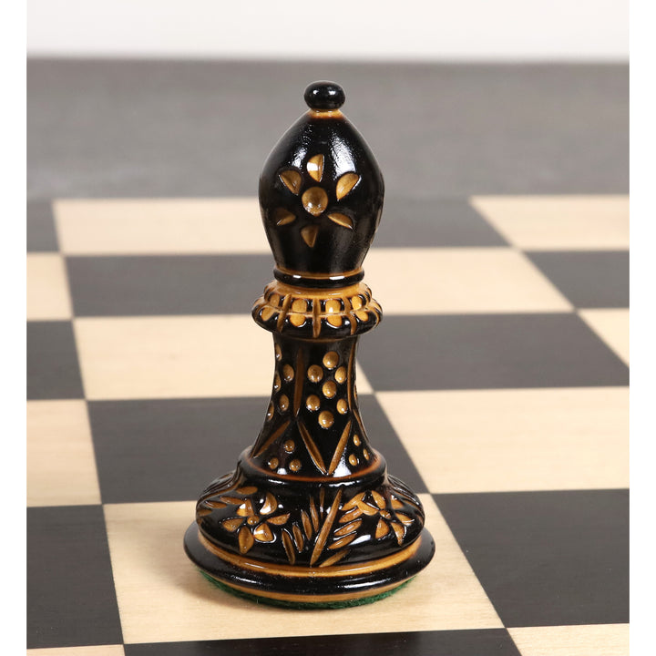 4” Profesjonalny ręcznie rzeźbiony zestaw szachowy Staunton - tylko szachy - błyszczące wykończenie bukszpanu