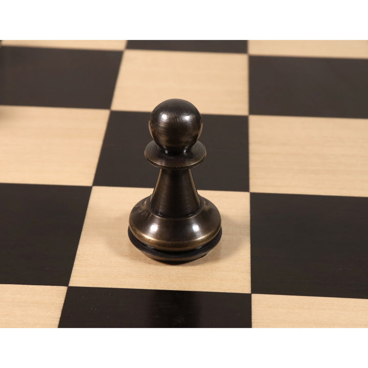 4,3" Staunton Inspired Messing Metall Luxus Schachspiel - Nur Schachfiguren-Silber & Antik