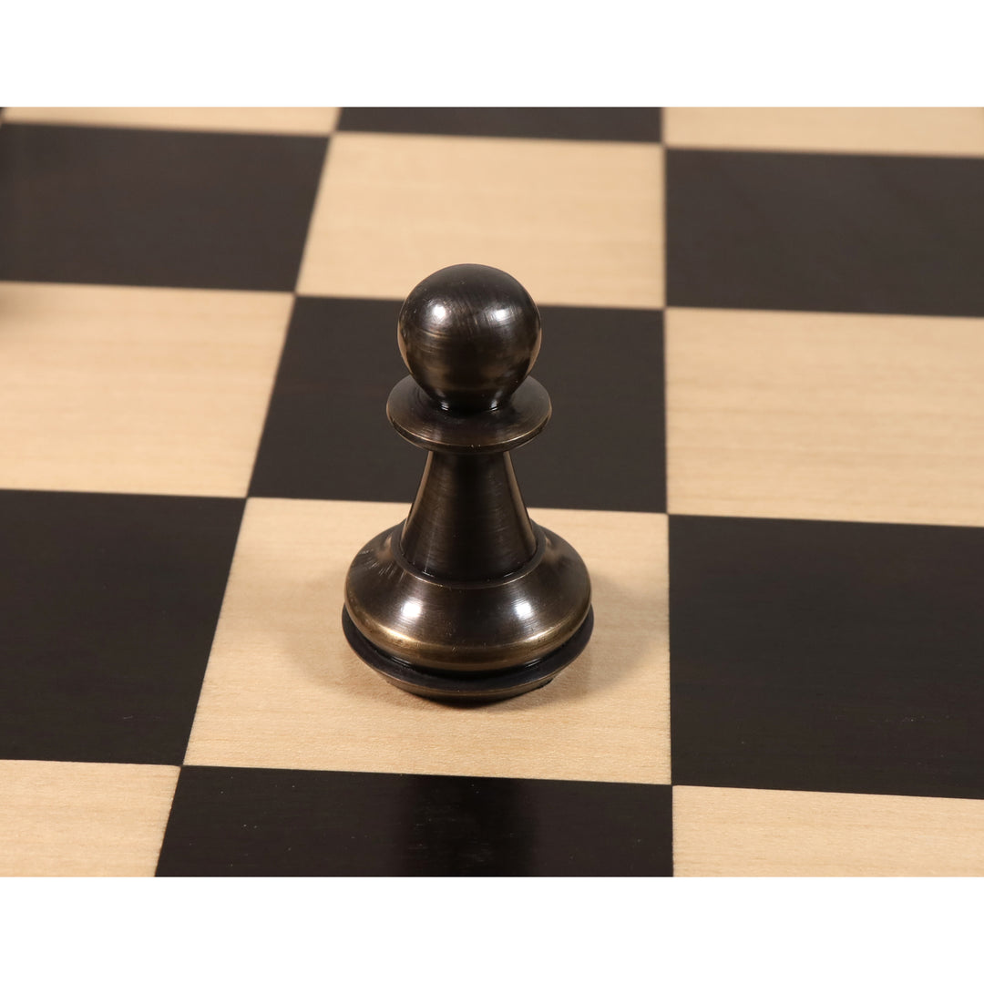 4,3" Staunton-inspireret messing metal luksus skaksæt - kun skakbrikker - sølv og antik