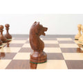Profile view of a golden rosewood knight, showcasing craftsmanship of our 1960s Soviet set.