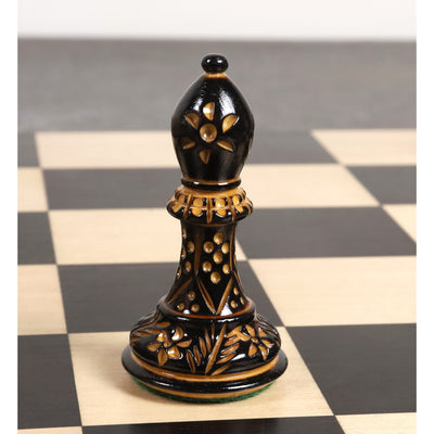 Combo of 4" Professional Staunton Chess Set - Pieces in Lacquered Burnt Boxwood with Board and Box