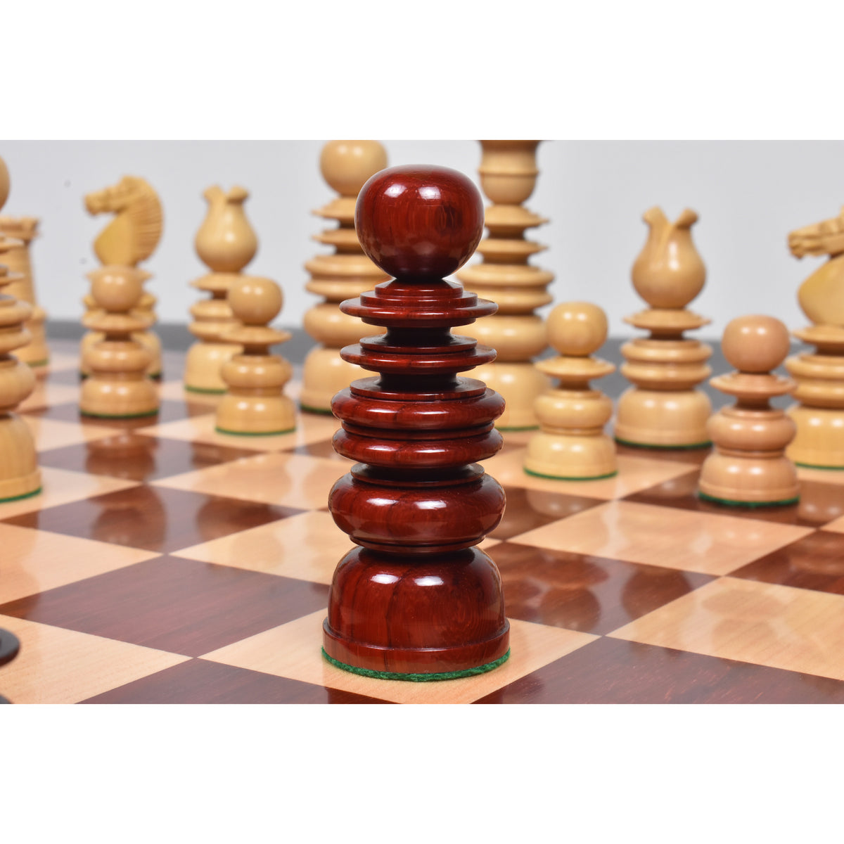 Detailed bud rosewood King from the 4.3 inch St. George Pre-Staunton Calvert chess pieces only collection.