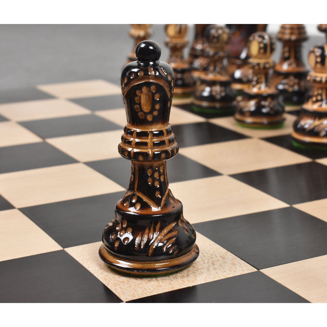Jeu d'échecs légèrement imparfait 3.75" Artisan Carving Burnt Zagreb - Pièces d'échecs uniquement - Buis lesté