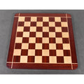 Wide-angle shot of the 23-inch large wooden chessboard, crafted from Bud Rosewood and Maple, ideal for tournament play and home decor.