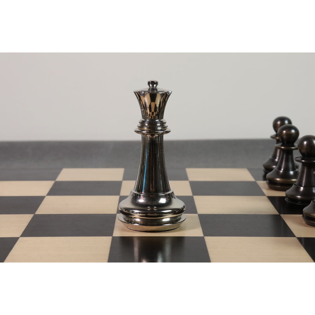 Jeu d'échecs de luxe en métal et laiton inspiré de Staunton 4.3" - Pièces d'échecs seulement - Argenté et antique
