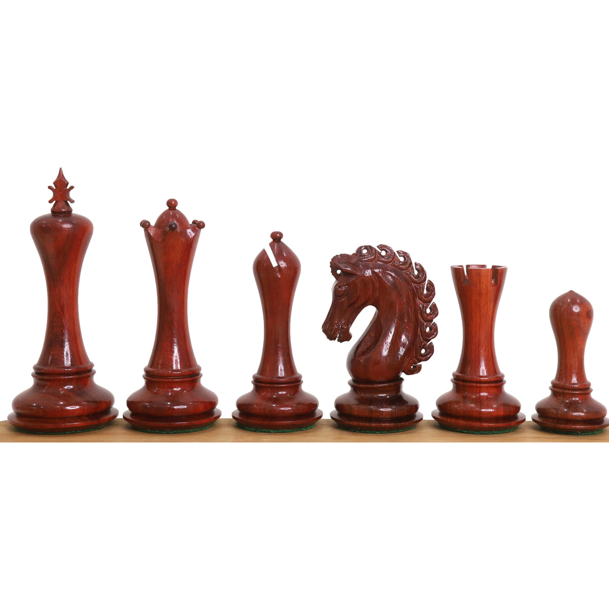 Complete set of bud rosewood luxury chess pieces, including king, queen, bishop, knight, rook, and pawn.