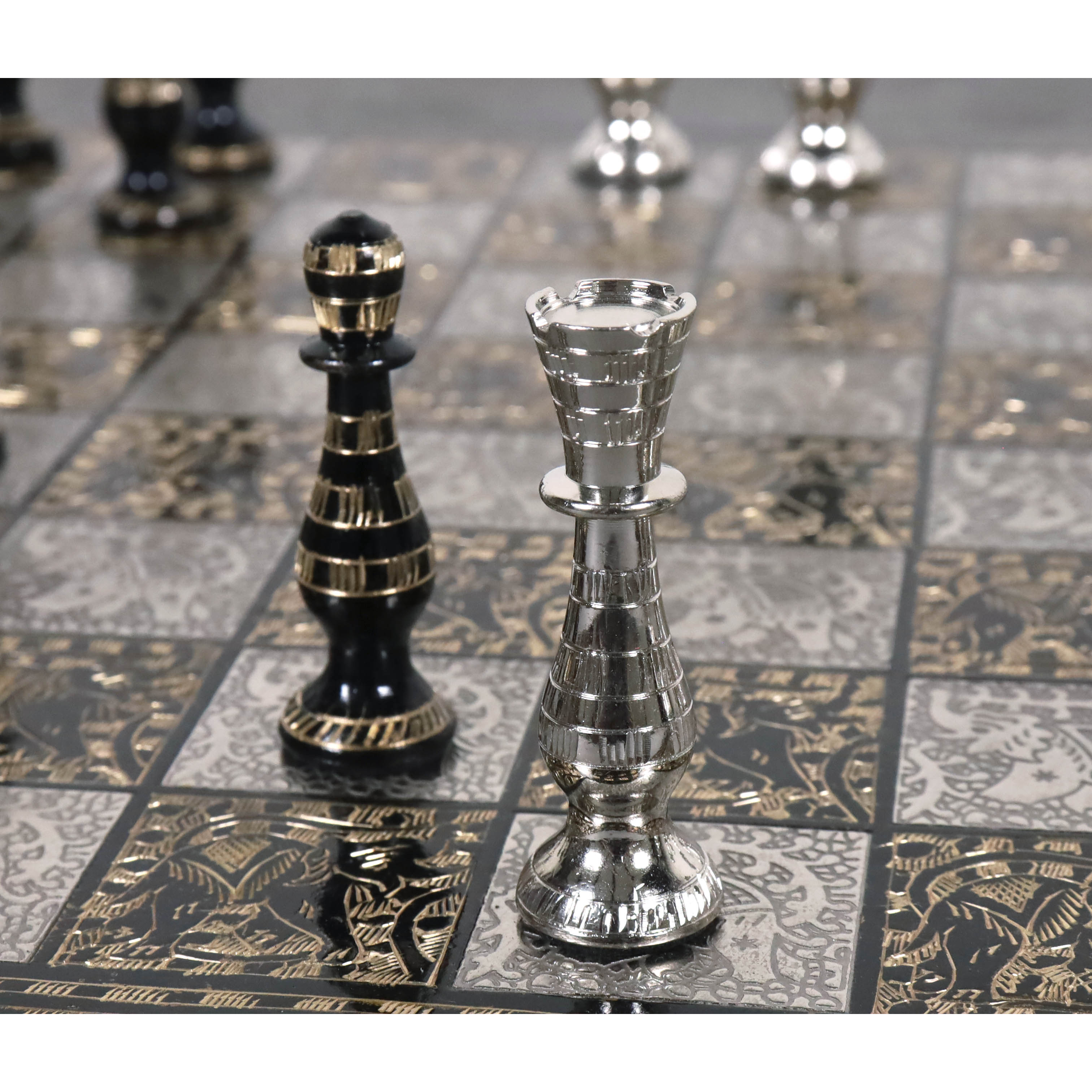 Sovereign Series Brass Metal Luxury Chess Pieces & Board Set