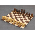 Complete minimalist combo chess set on a golden rosewood board.