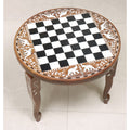 Premium sheesham wood round chess table with a 20-inch diameter and elegant acrylic ivory elephant motifs.