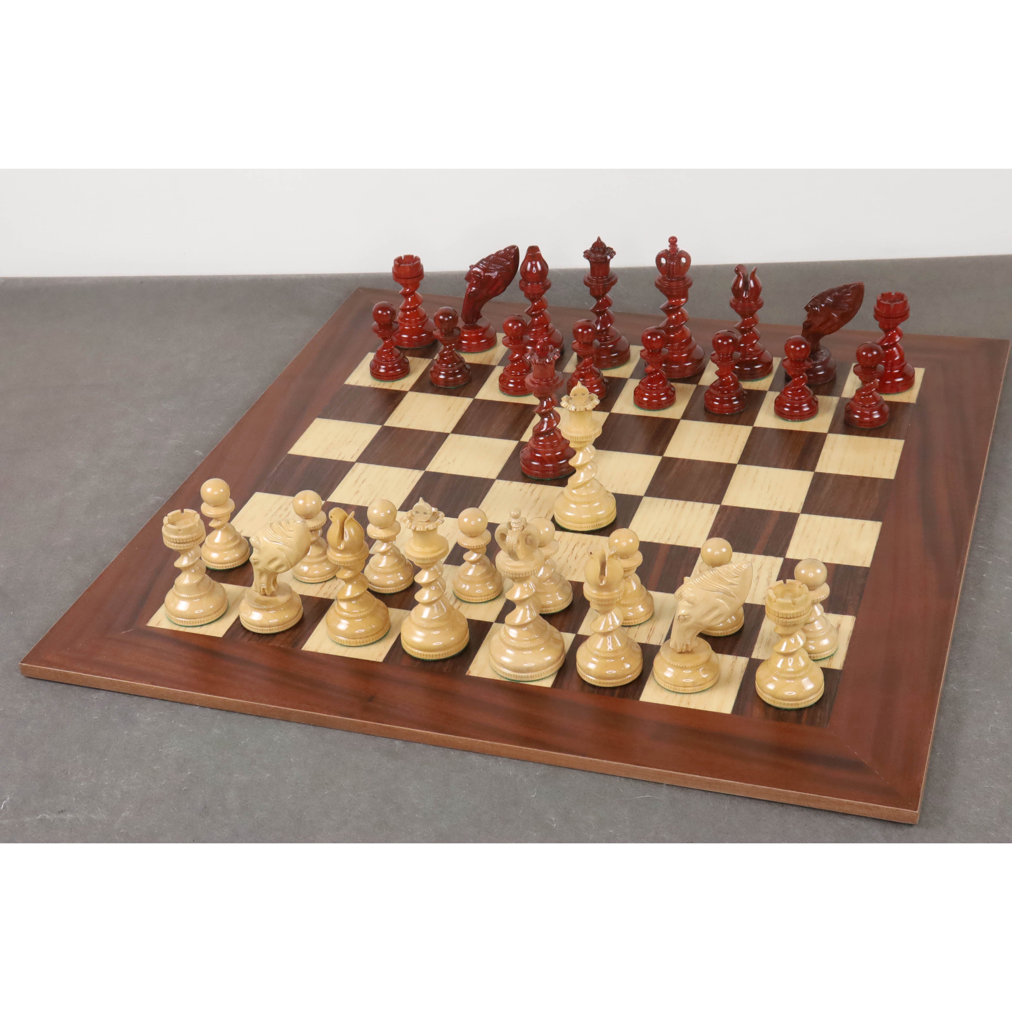 Slightly Imperfect 4.3" Grazing Knight Luxury Staunton Chess Pieces Only Set - Lacquered Bud Rosewood