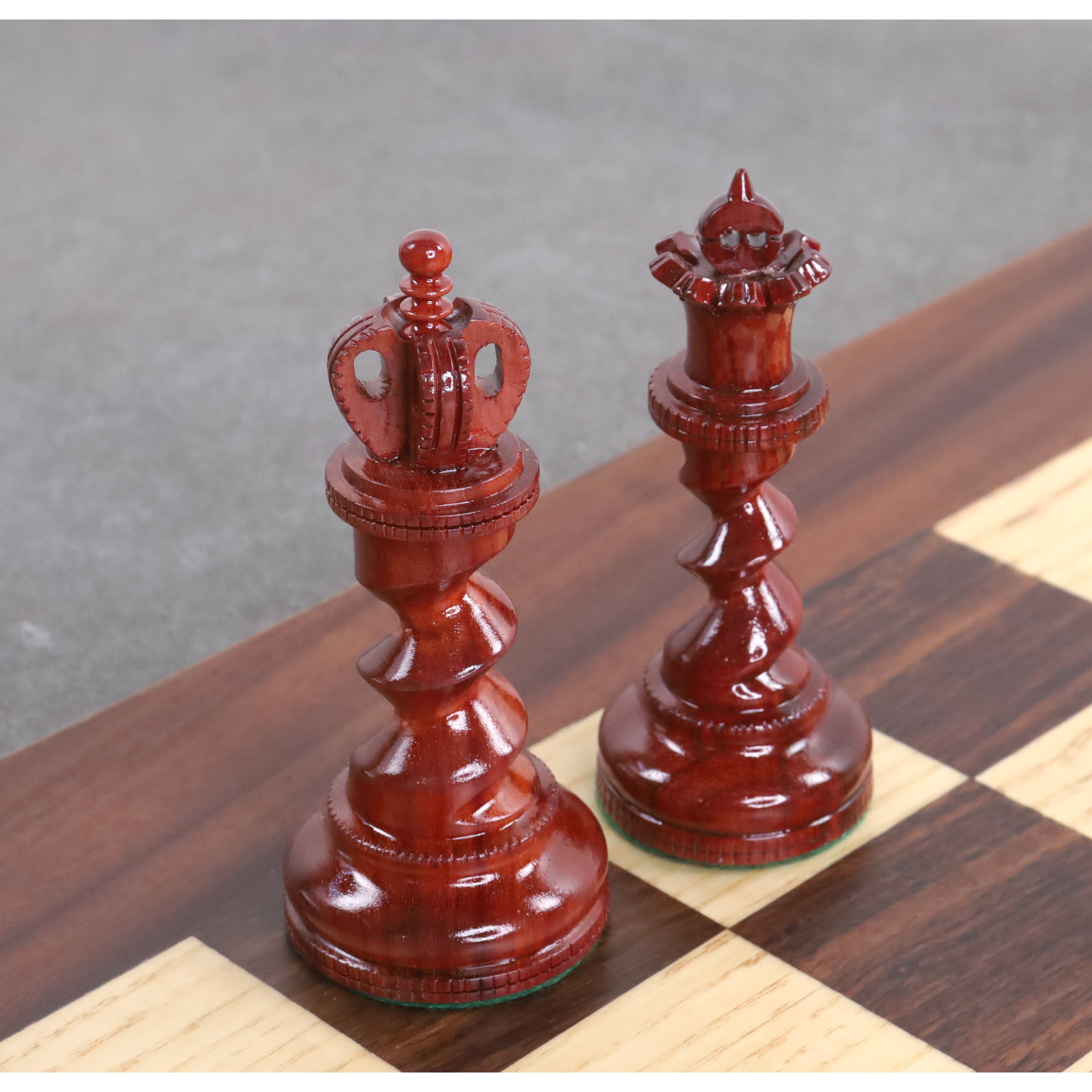 Slightly Imperfect 4.3" Grazing Knight Luxury Staunton Chess Pieces Only Set - Lacquered Bud Rosewood