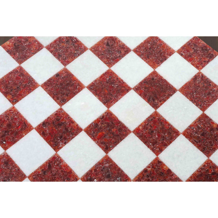 Tablero de ajedrez de lujo de piedra de mármol sin bordes de 18'' - Piedra roja y blanca