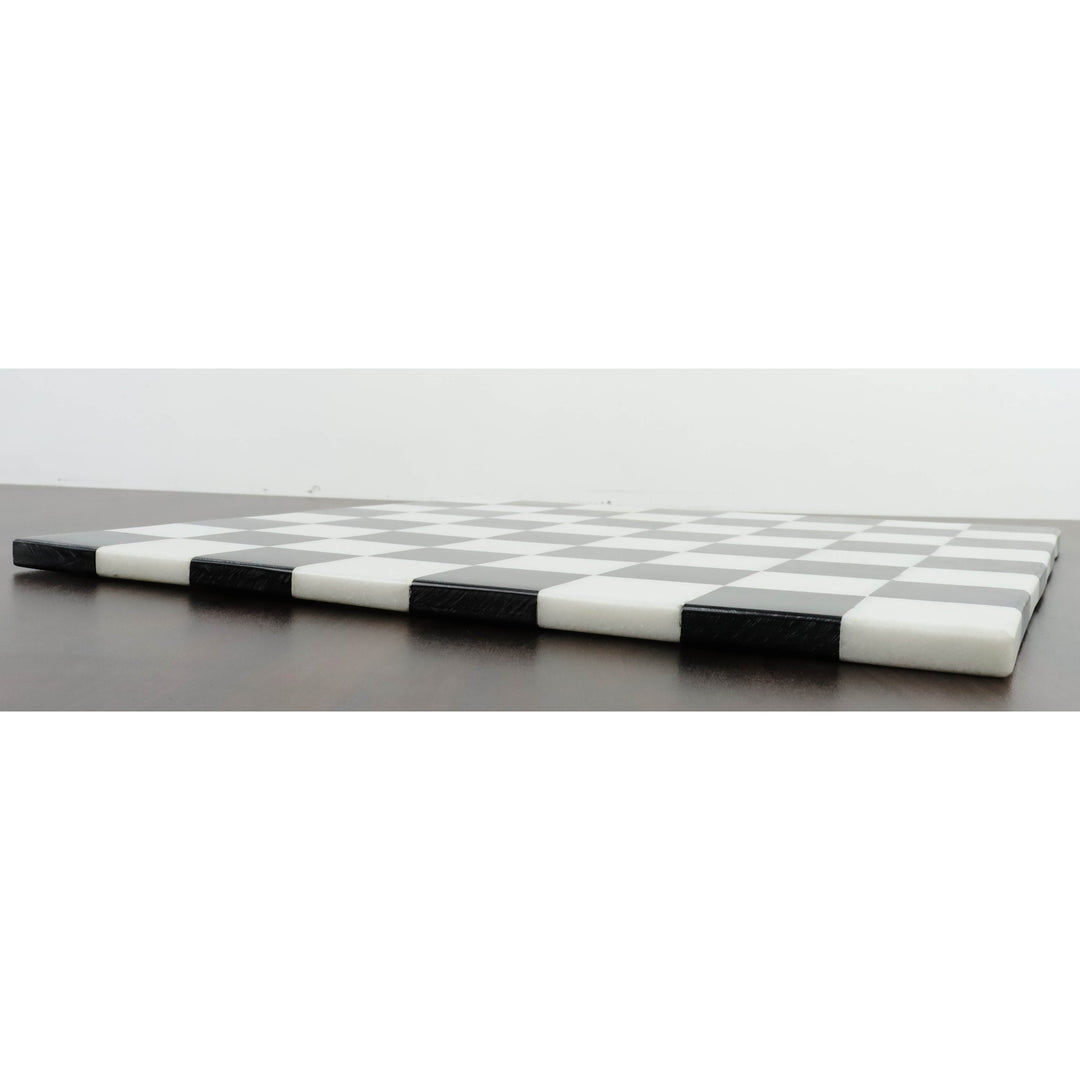 Tablero de ajedrez de lujo de piedra de mármol sin bordes de 15'' - piedra maciza blanca y negra