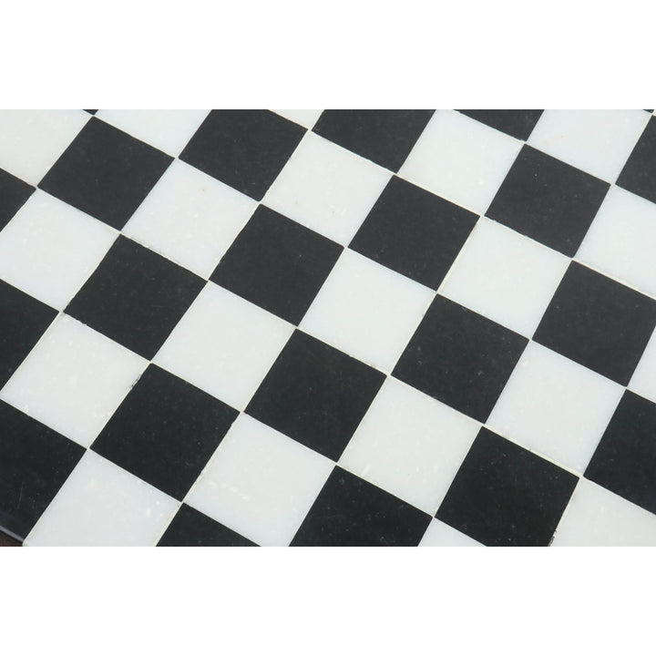 15'' Randloses Marmorstein-Luxus-Schachbrett - Massiver schwarzer und weißer Stein