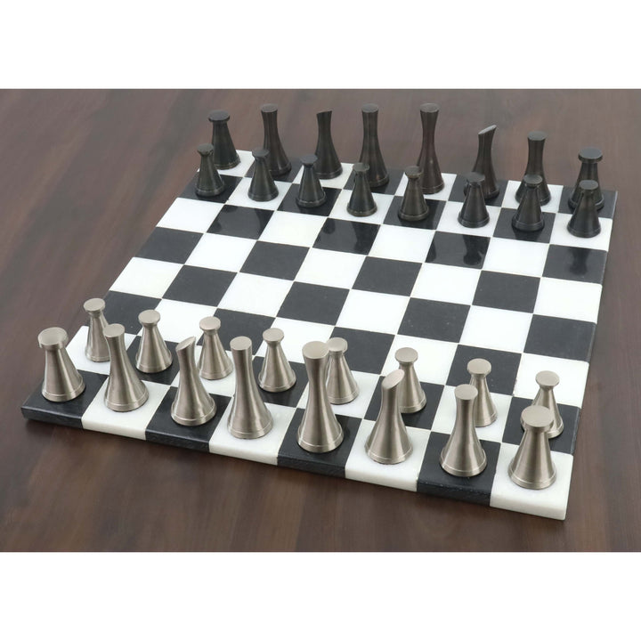 Combo di pezzi di scacchi di lusso in ottone e metallo della serie Tower da 3,1" con scacchiera in marmo e scatola di conservazione