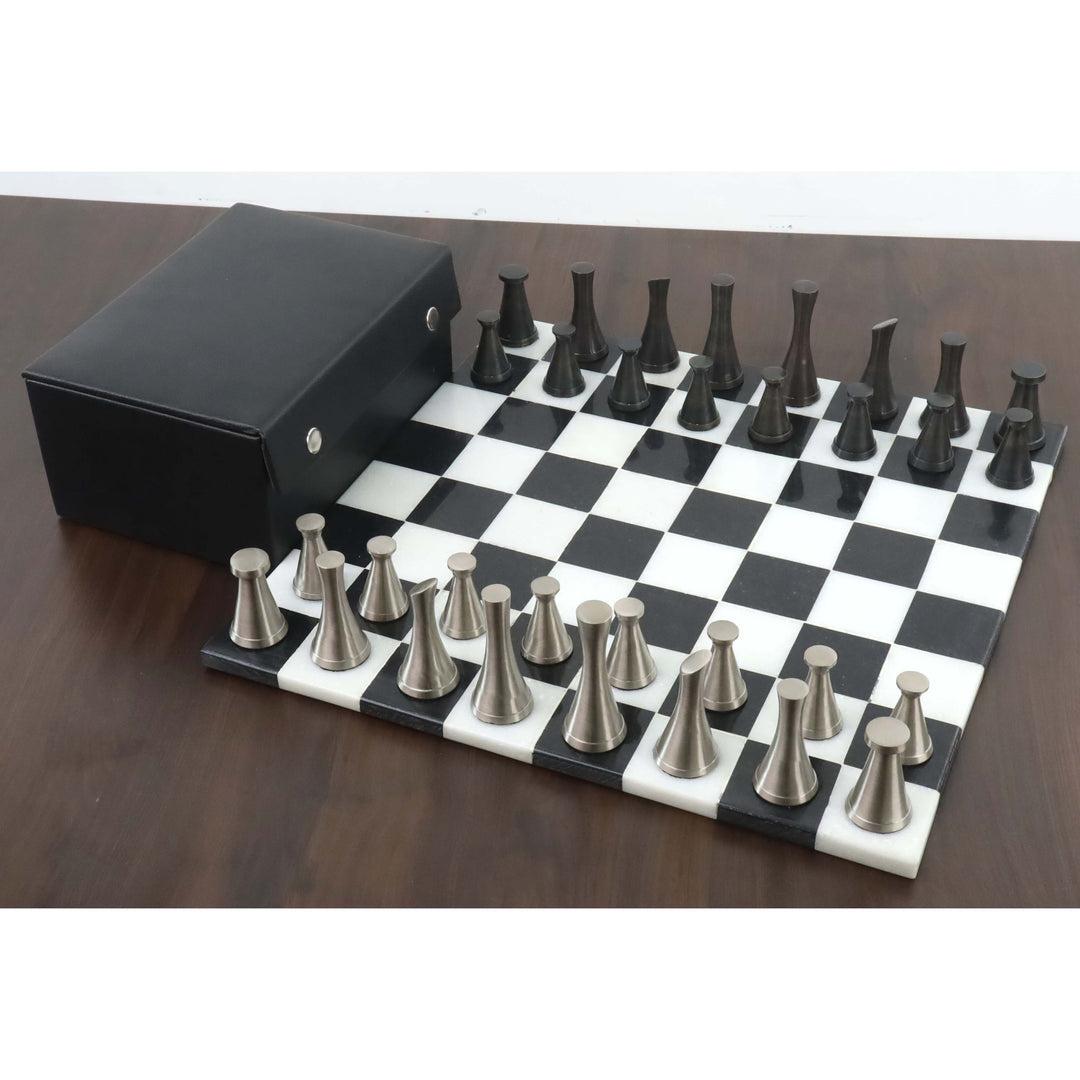 Kombi aus 3.1" Tower Series Messing Metall Luxus Schachfiguren mit Marmorbrett und Aufbewahrungsbox