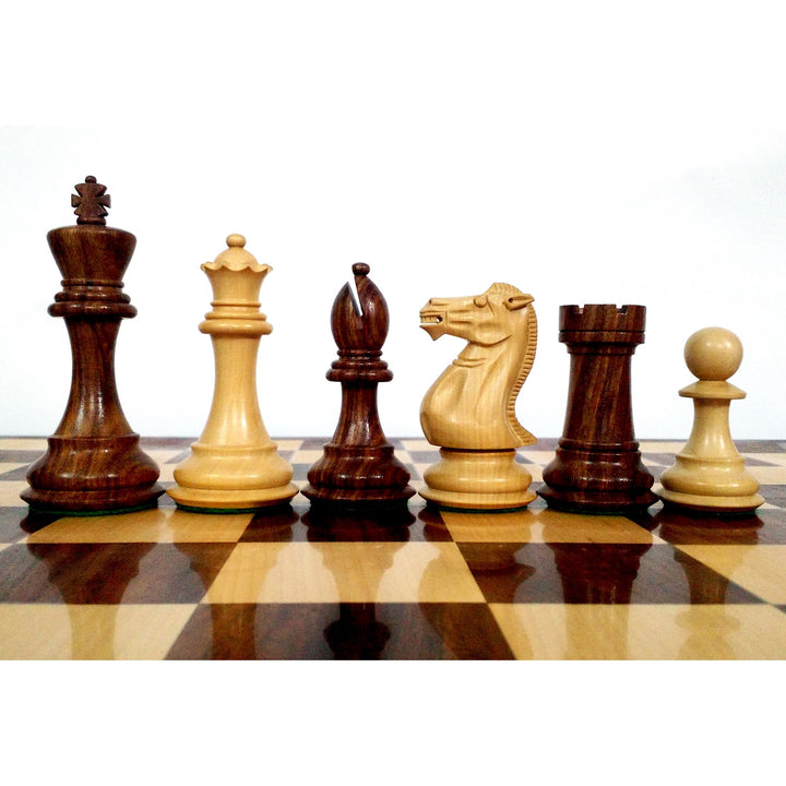 Lidt uperfekt 4,1" Pro Staunton vægtet træskaksæt  - Kun skakbrikker - Sheesham-træ - 4 dronninger