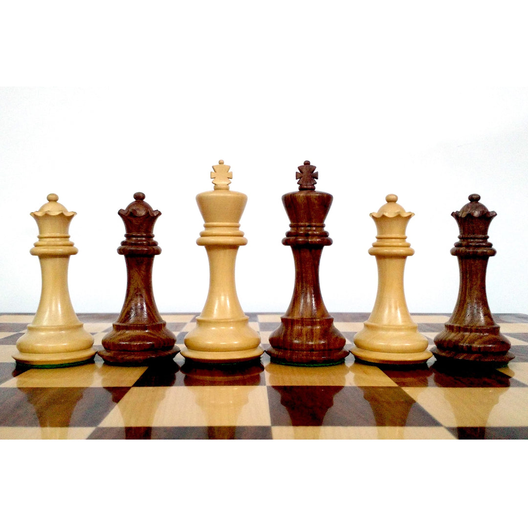 Leicht unvollkommenes 4.1" Pro Staunton gewichtetes hölzernes Schachspiel - nur Schachfiguren - Sheeshamholz - 4 Königinnen