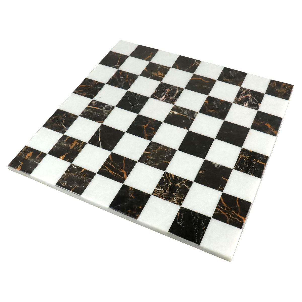 18 inch borderless marble chess board featuring polished black and white natural stone squares.