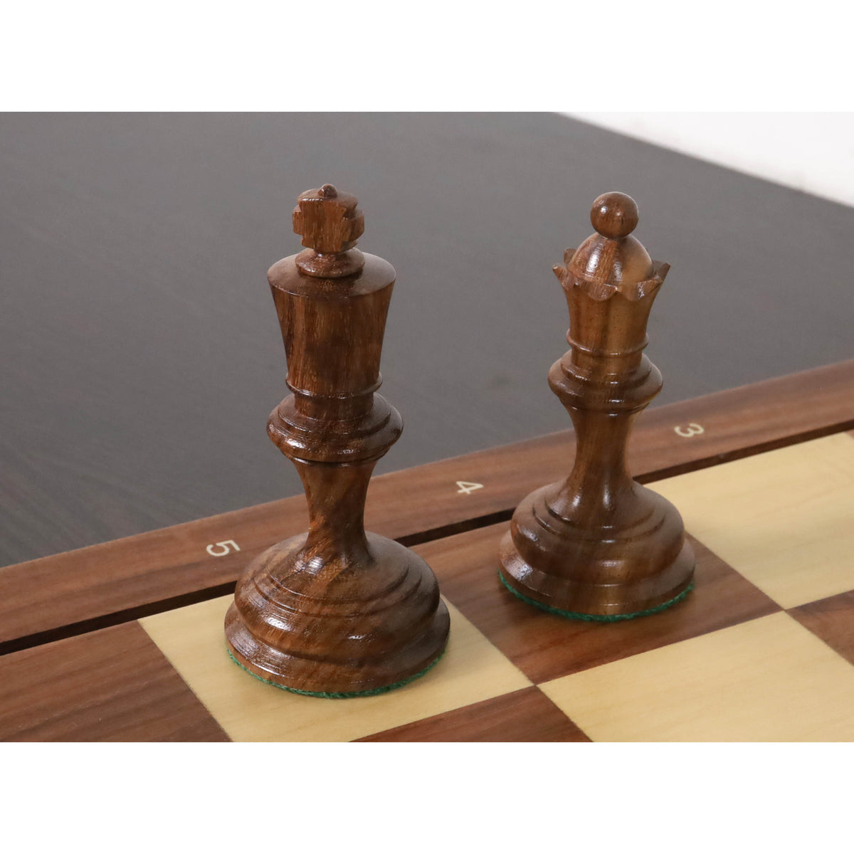 Golden Rosewood King and Queen pieces from the 1933 Botvinnik Flohr I Soviet chess set.