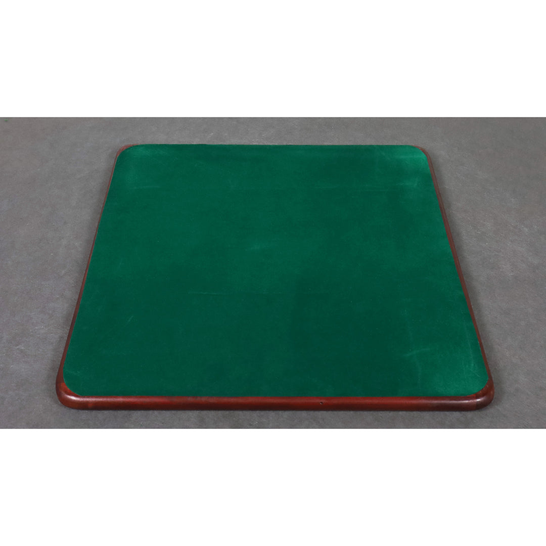 Underside of the chess board covered in protective green felt to prevent scratches on surfaces.