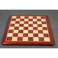 Complete 19 inch bud rosewood and maple wood chess board with a polished finish and rounded edges.