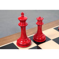 4.5 inch crimson lacquer king and queen chess pieces in the 1849-50 Leuchars Cook Staunton style.